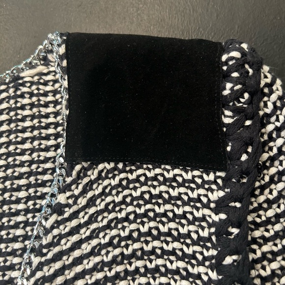 Tart Black & White Cardigan, Suede Shoulders & Silver Chain Stitching, Medium - Picture 6 of 8